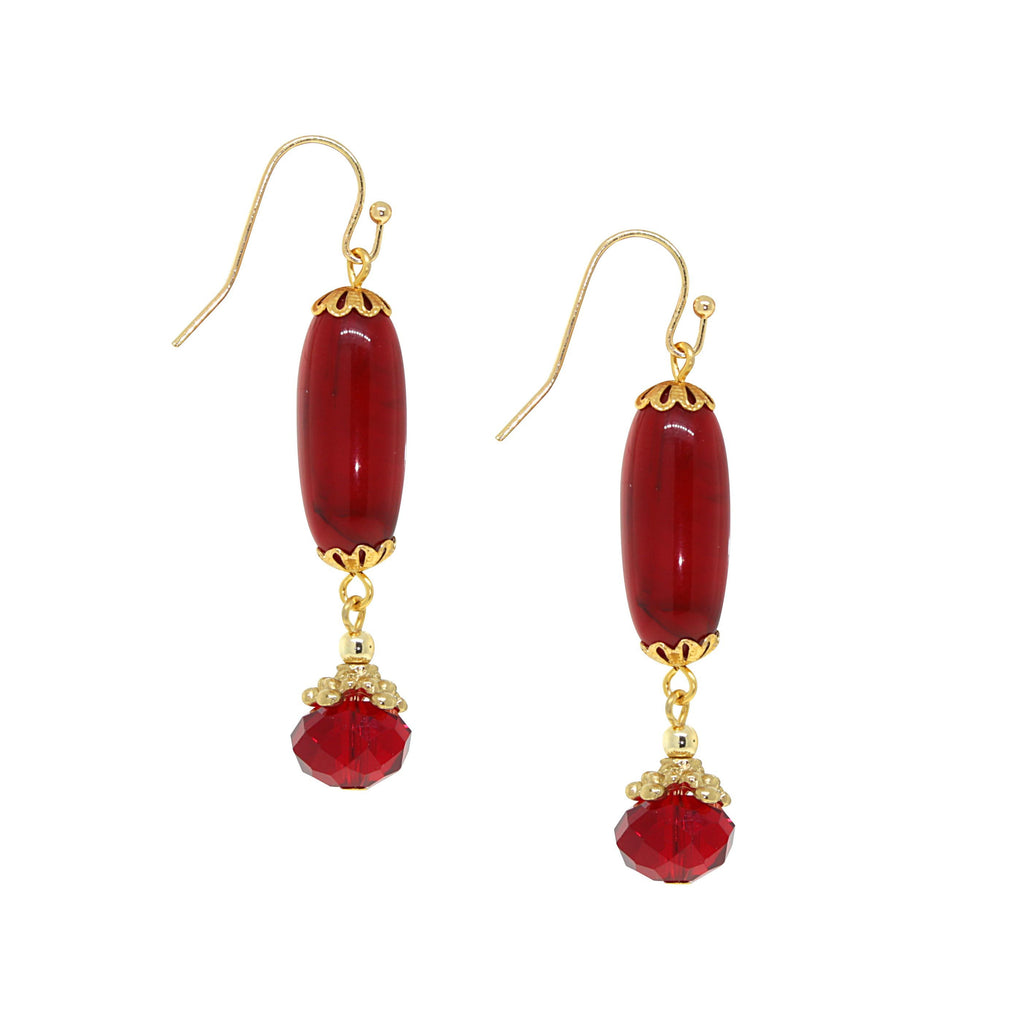 14K Gold Dipped Red Bead Linear Drop Earring