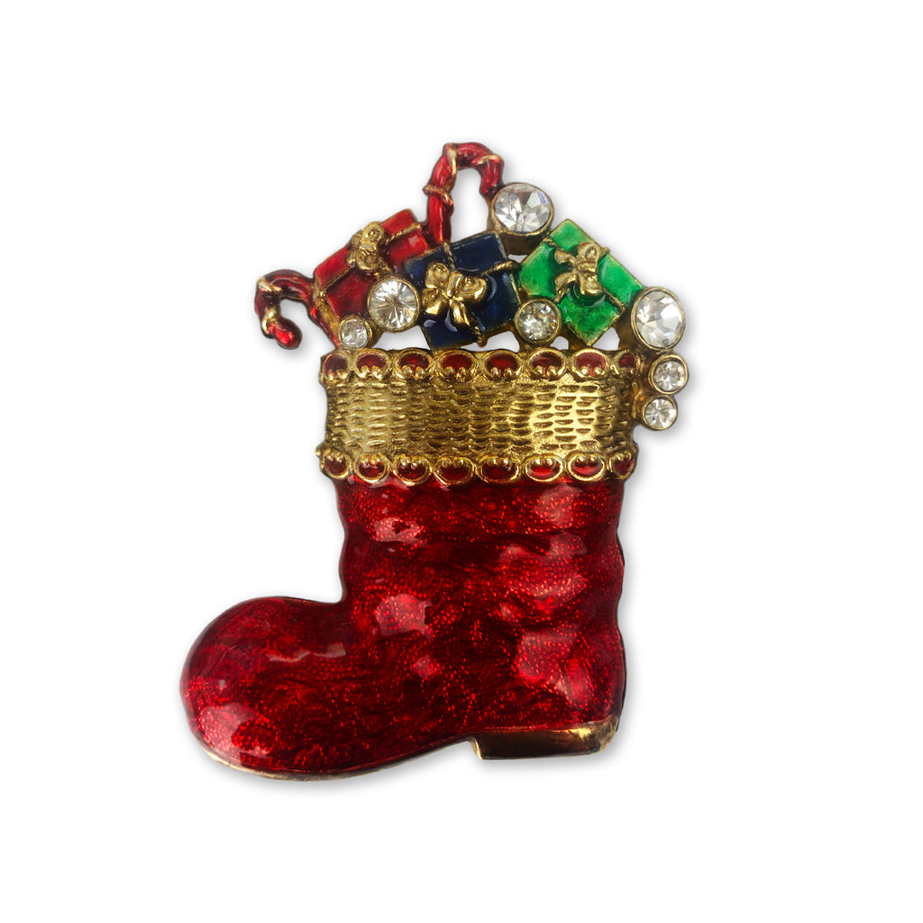 Red Christmas Stocking & Gifts Brooch