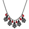 1928 Jewelry Black Royal Filigree Ornamental Red Briolette Drop Necklace 16