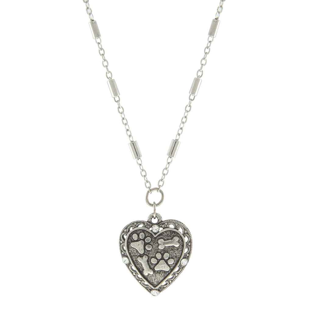 Silver Tone Heart Paws And Bones Necklace 16   19 Inch Adjustable