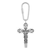Antiqued Pewter Crystal Cross Whistle Key Chain