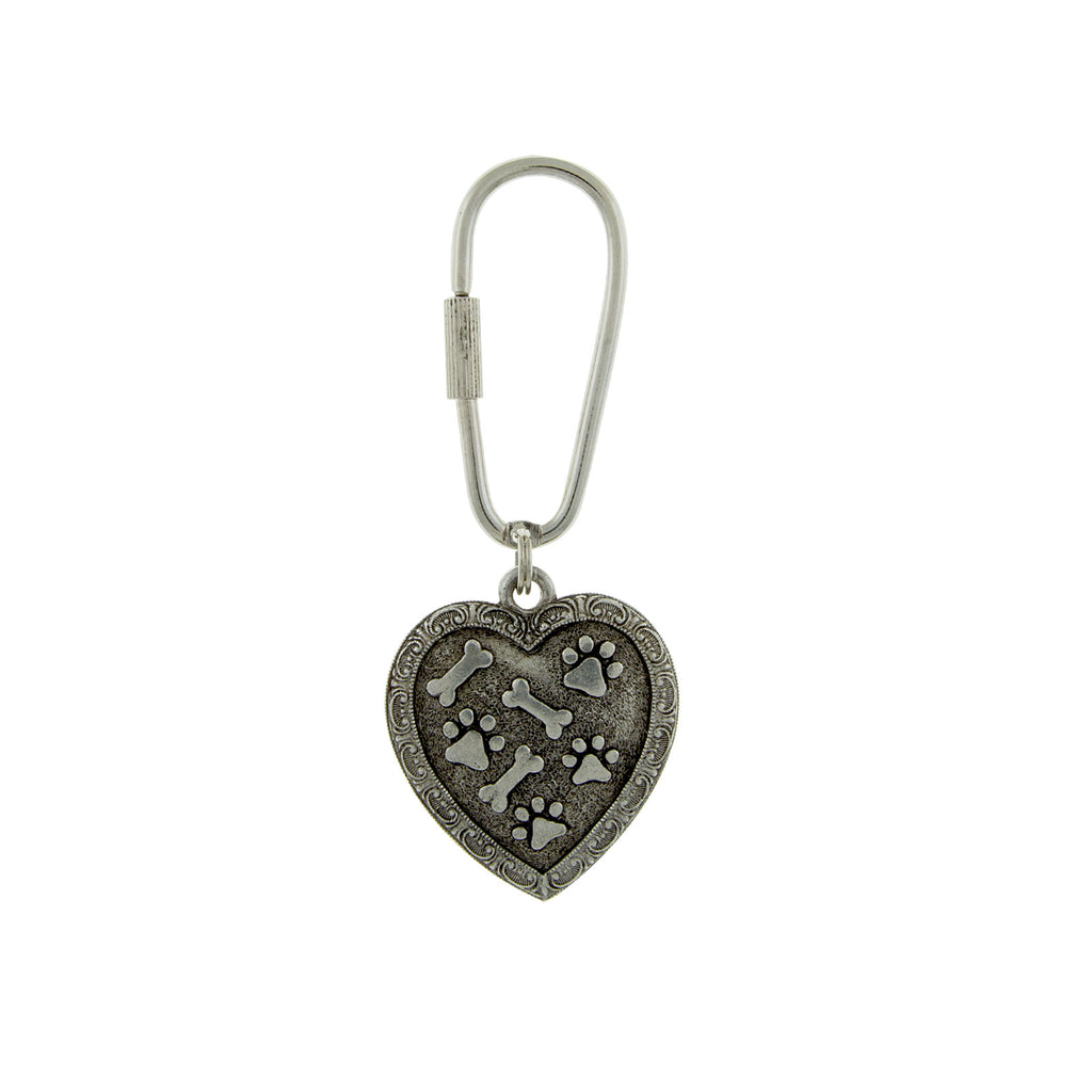Pewter Bone And Paw Heart Keychain