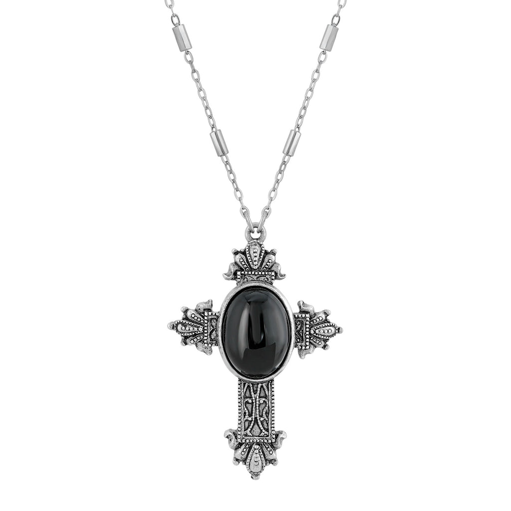 symbols of faith oval genuine semi precious stone intricate cross necklace 28