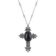 Symbols Of Faith Oval Genuine Semi Precious Stone Intricate Cross Pendant Necklace 28"