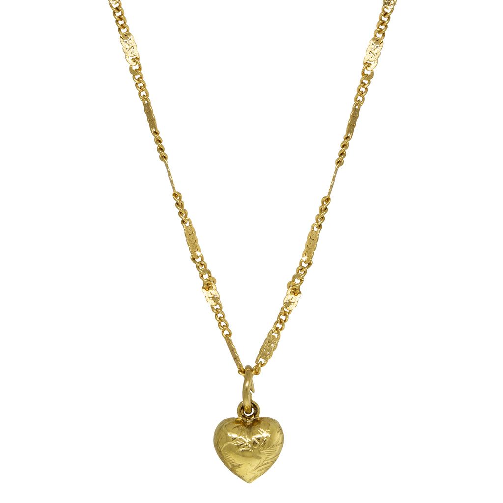 14K Gold Dipped Small Puffed Heart Necklace 15 Inch 