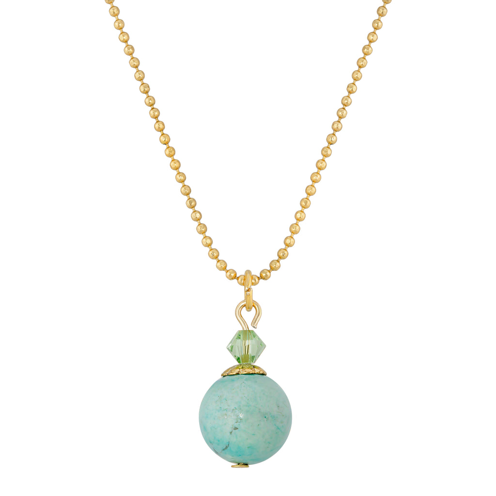 14K Gold Dipped Semi Precious Turquoise Round Beaded Drop Necklace 18 Inches