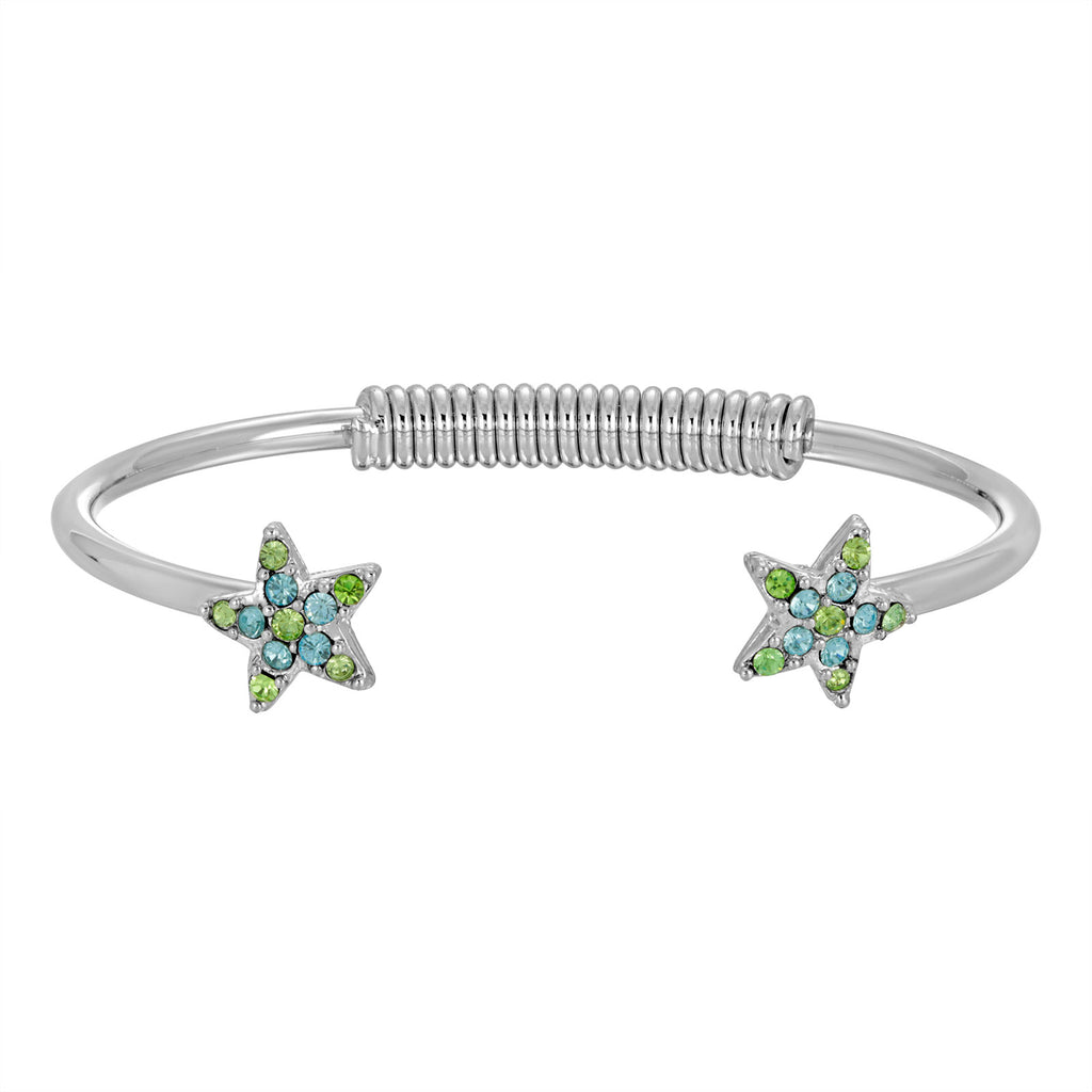 Green Austrian Crystal Star Spring Cuff Bracelet