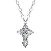 Crystal Clear Diamond Link Chain Pewter Cross Pendant Necklace 24 Inches