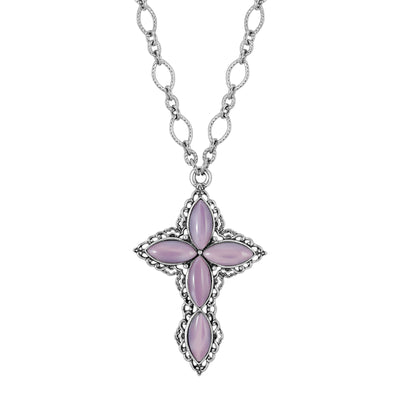 Amethyst Moonstone Diamond Link Chain Pewter Cross Pendant Necklace 24 Inches
