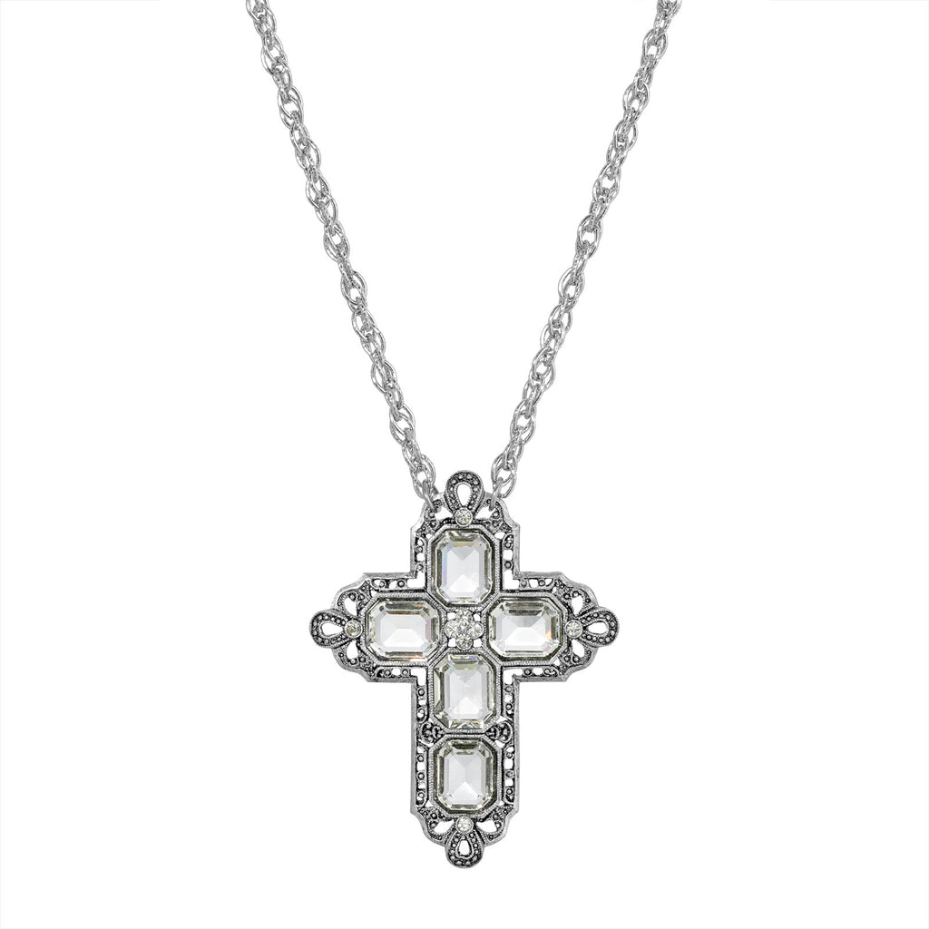 Cinque Stone Crystal Accent Pendant Cross 20 Inch Crystal Clear