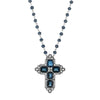 1928 Spiritual Antiqued Pewter Octagon Dark Blue German Glass Stones And Beaded Cross Necklace 16