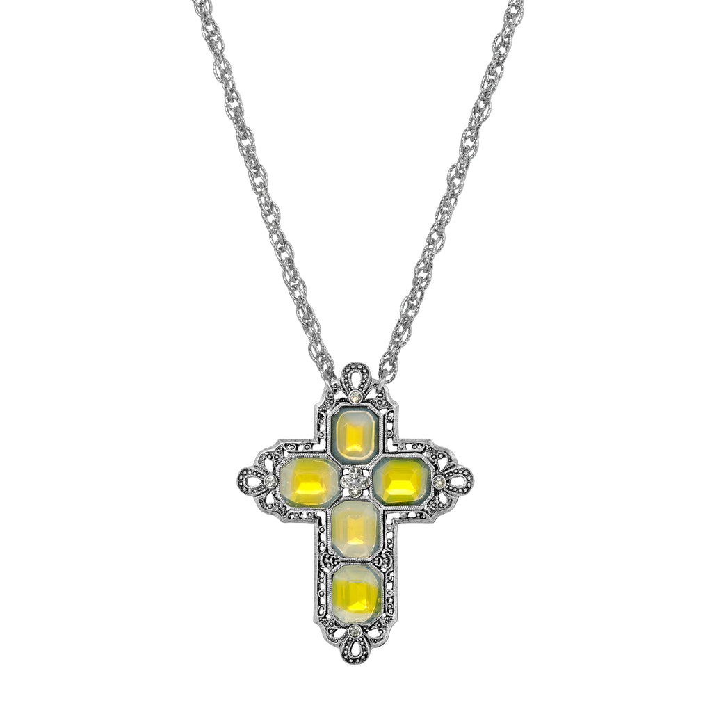 Regal Filigree Crystal Cross Pendant Necklace 30"