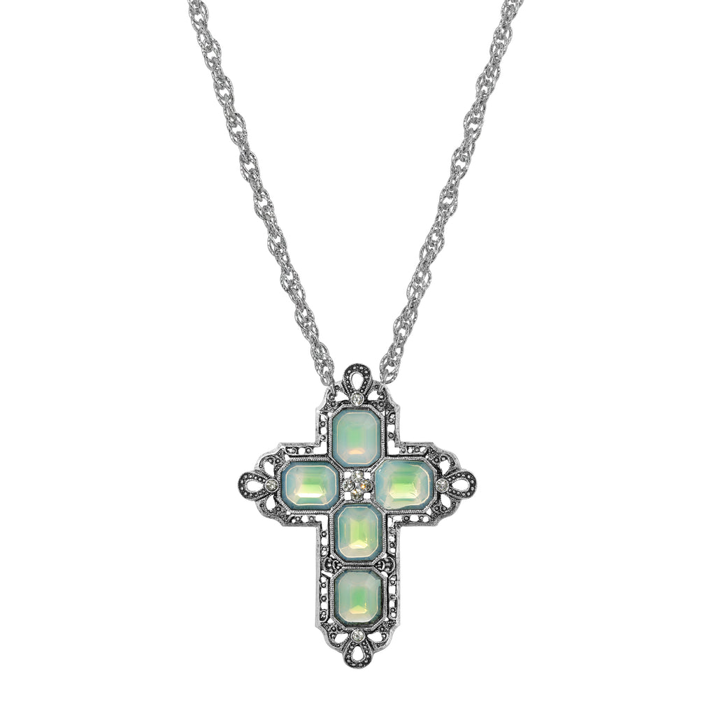 Regal Filigree Cloudy Amethyst Crystal Cross Pendant Necklace, 30"