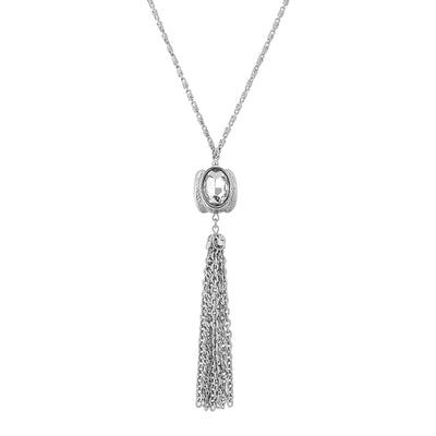 Silver Tone 3 Way Swarovski Crystal Element Spinner Tassel Necklace 30 Inches
