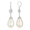 1928 Jewelry Large Teardrop Faux Pearl And Crystal Dangle Earrings