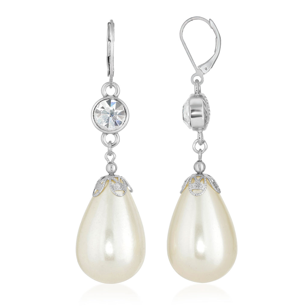 Large Teardrop Faux Pearl And Crystal Drop Earring