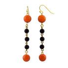 1928 Jewelry Black And Orange Beaded Linear Drop Wire Earrings