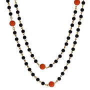 Gold Tone Orange And Black Beaded Necklace 48 In.