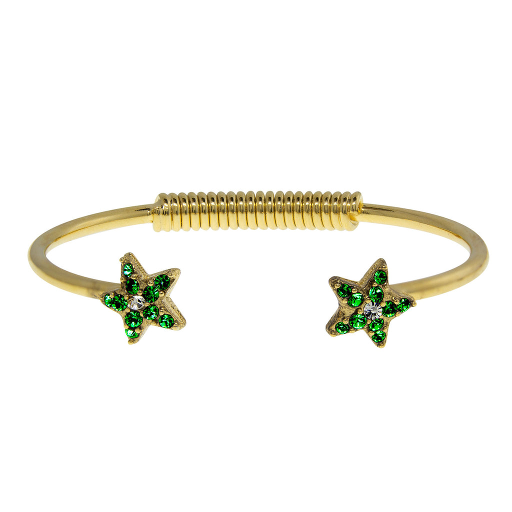 Gold Tone Crystal Star Spring Bracelet