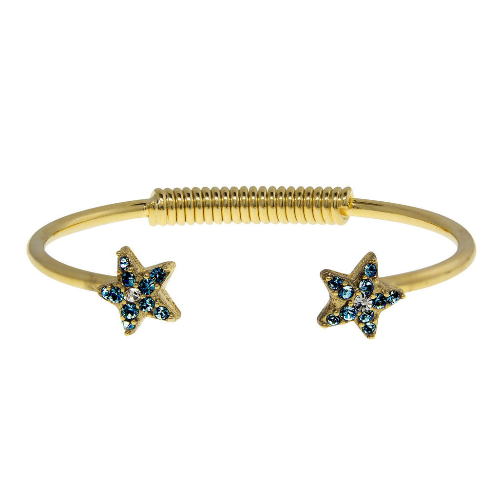 Gold Tone Crystal Star Spring Bracelet Dark Blue