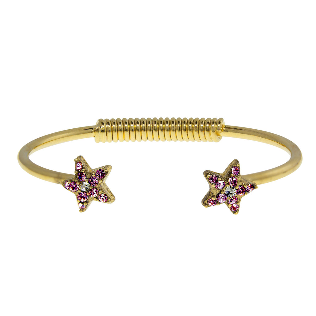 Gold Tone Crystal Star Spring Bracelet Purple