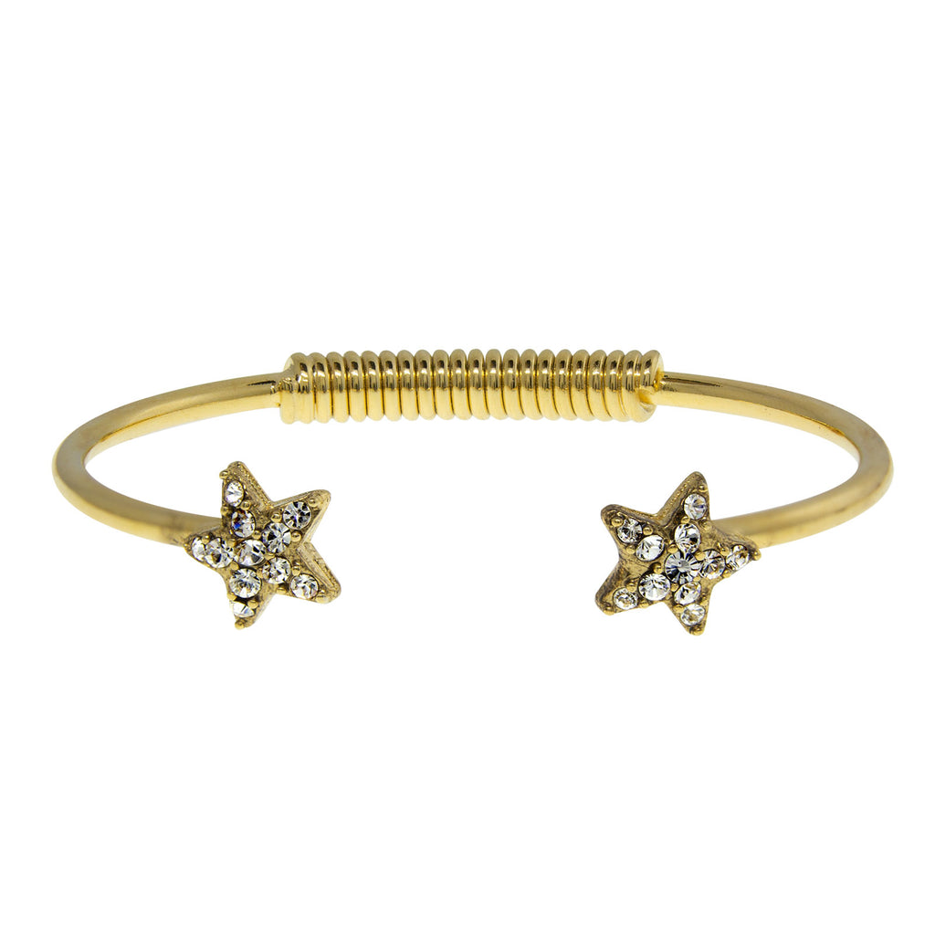 Gold Tone Crystal Star Spring Bracelet Crystal Clear