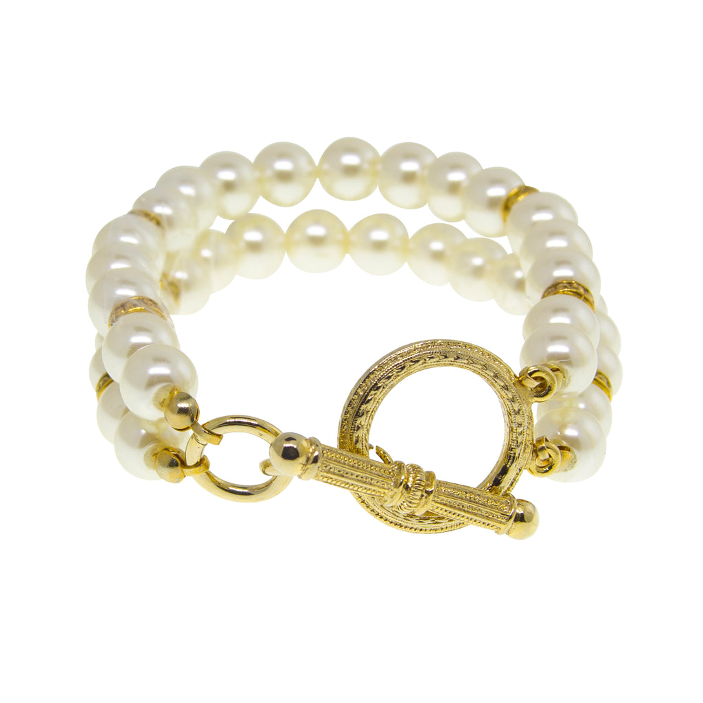 Double Strand 8mm Faux Pearl Toggle Bracelet