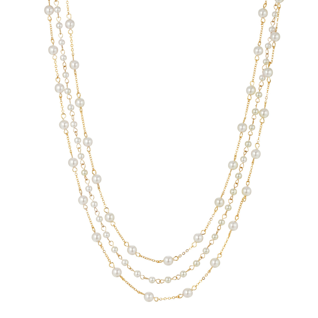 Three Strand 4mm Faux Pearl Chain Necklace 16" + 3" Extender