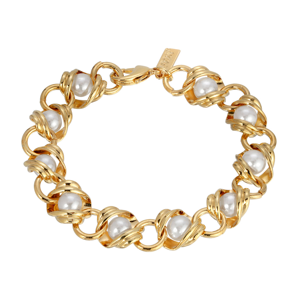 Chain with Faux Pearl Inset Link Bracelet