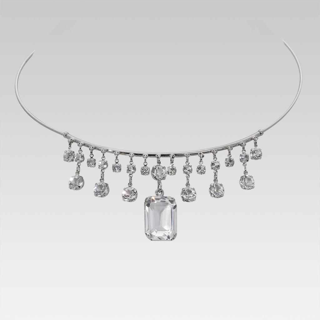 Vintage Austrian Crystal Octagon Drop Wire Choker Necklace 16"