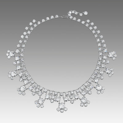 Silver Tone Swarovski Crystal Multi Drop Necklace 16 Inch