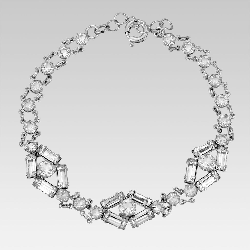 Austrian Crystal Round & Baguette Link Chain Bracelet 7.75"L