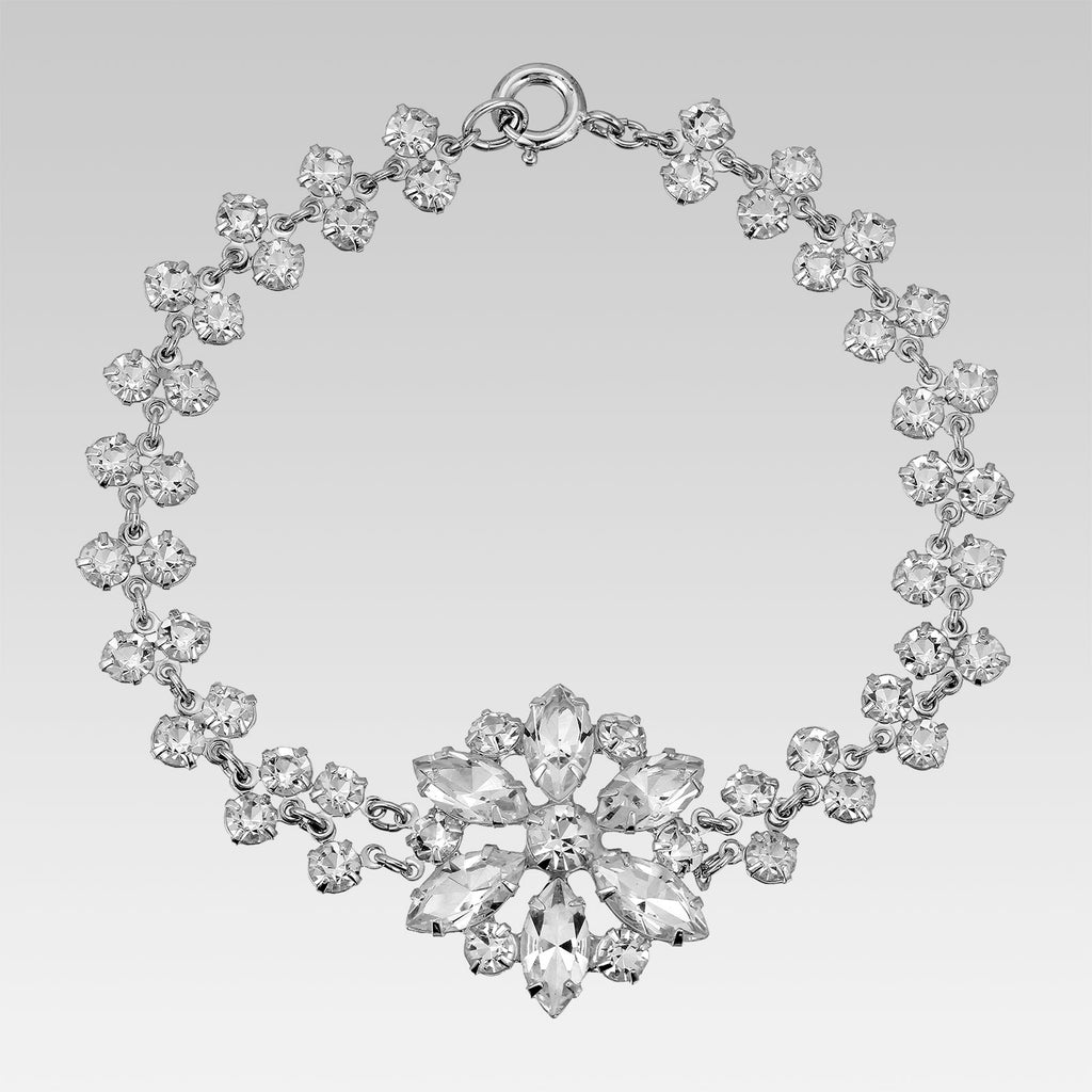 Austrian Crystal Flower Link Bracelet 7.5 Inches