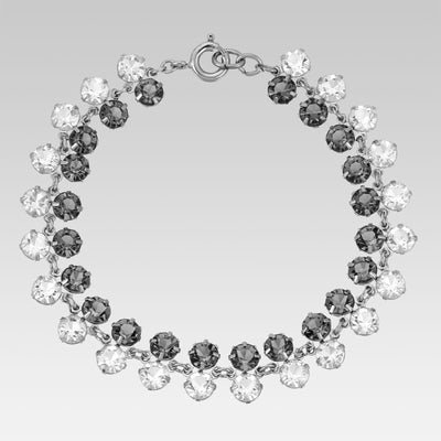 Black Diamond and Swarovski Element Round Link Chain Bracelet 7 Inches