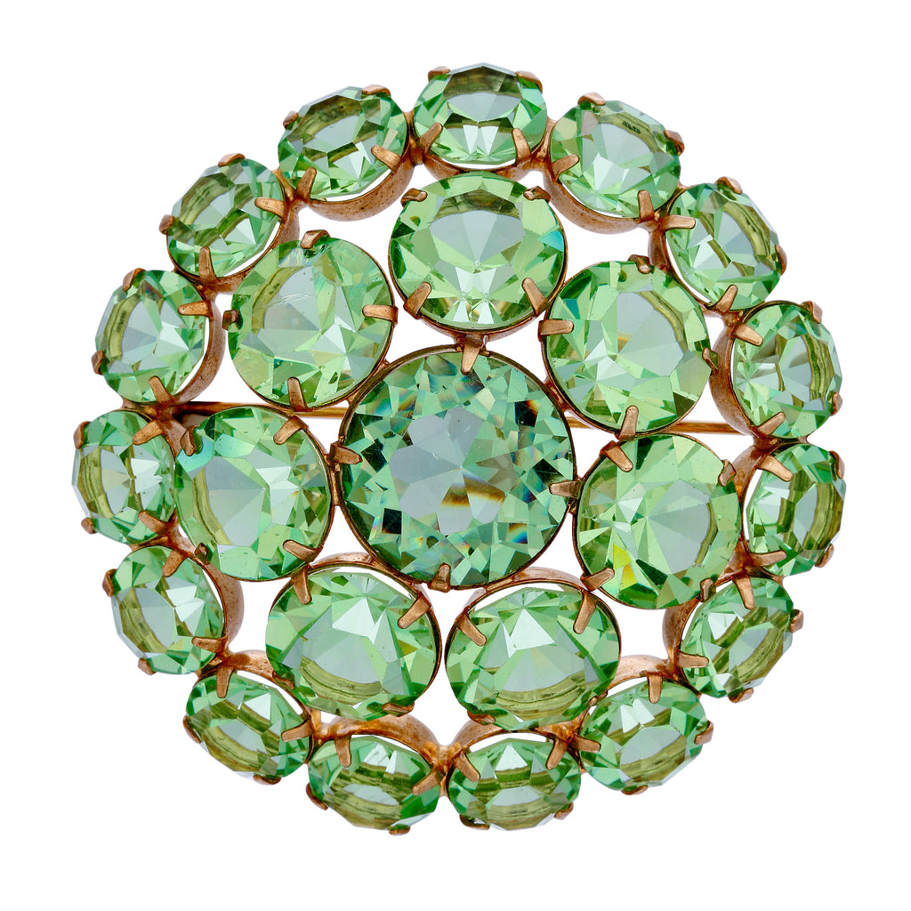 Green Rare Vintage Austrian Crystal Large Round Brooch Pin