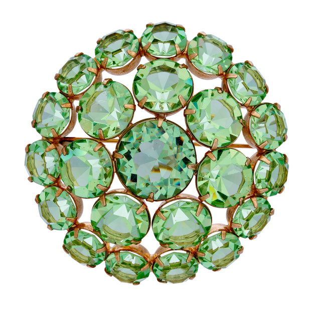 Green Rare Vintage Swarovski Crystal Large Round Brooch Pin