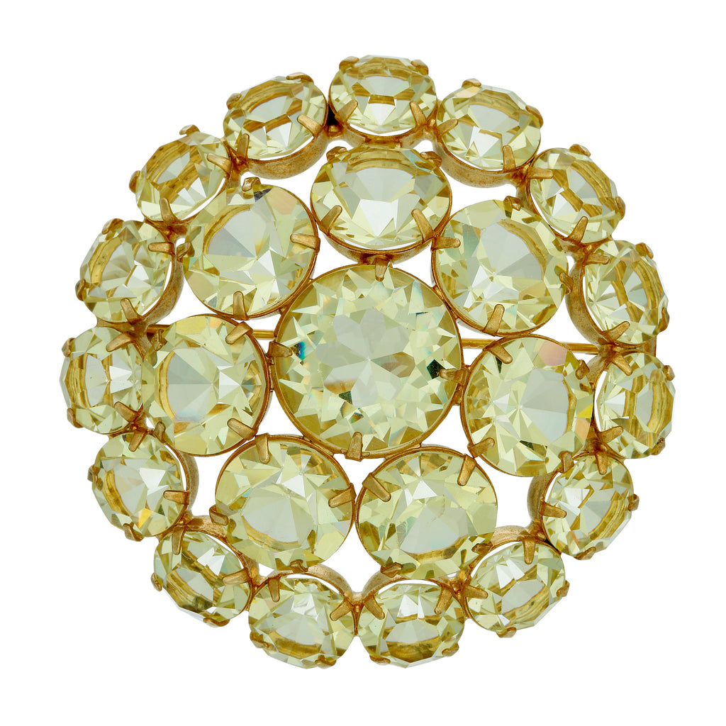 Yellow Rare Vintage Austrian Crystal Large Round Brooch Pin