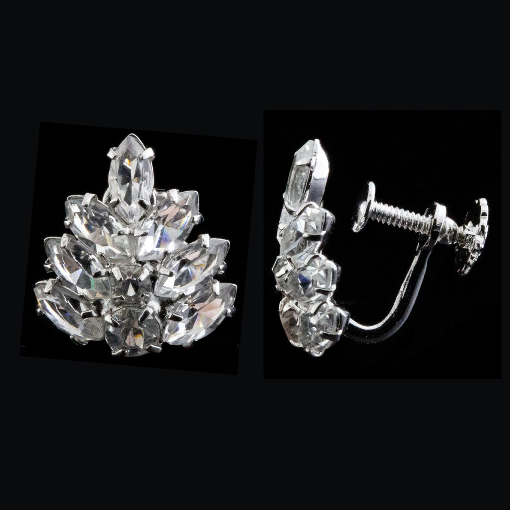 Classic Cluster Vintage Austrian Crystal Screw Back Clip On Earrings