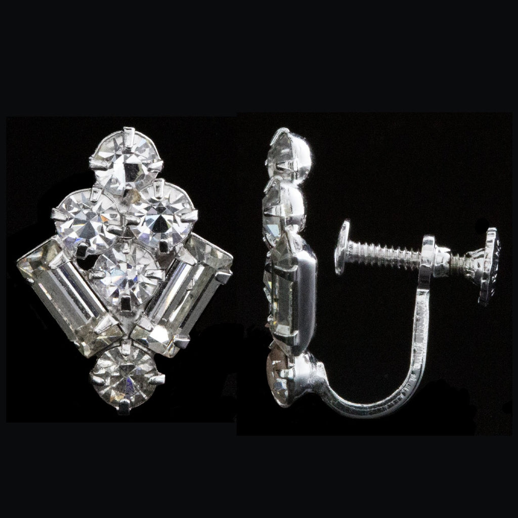 Petite Vintage Austrian Crystal Cluster Screw Back Clip On Earrings