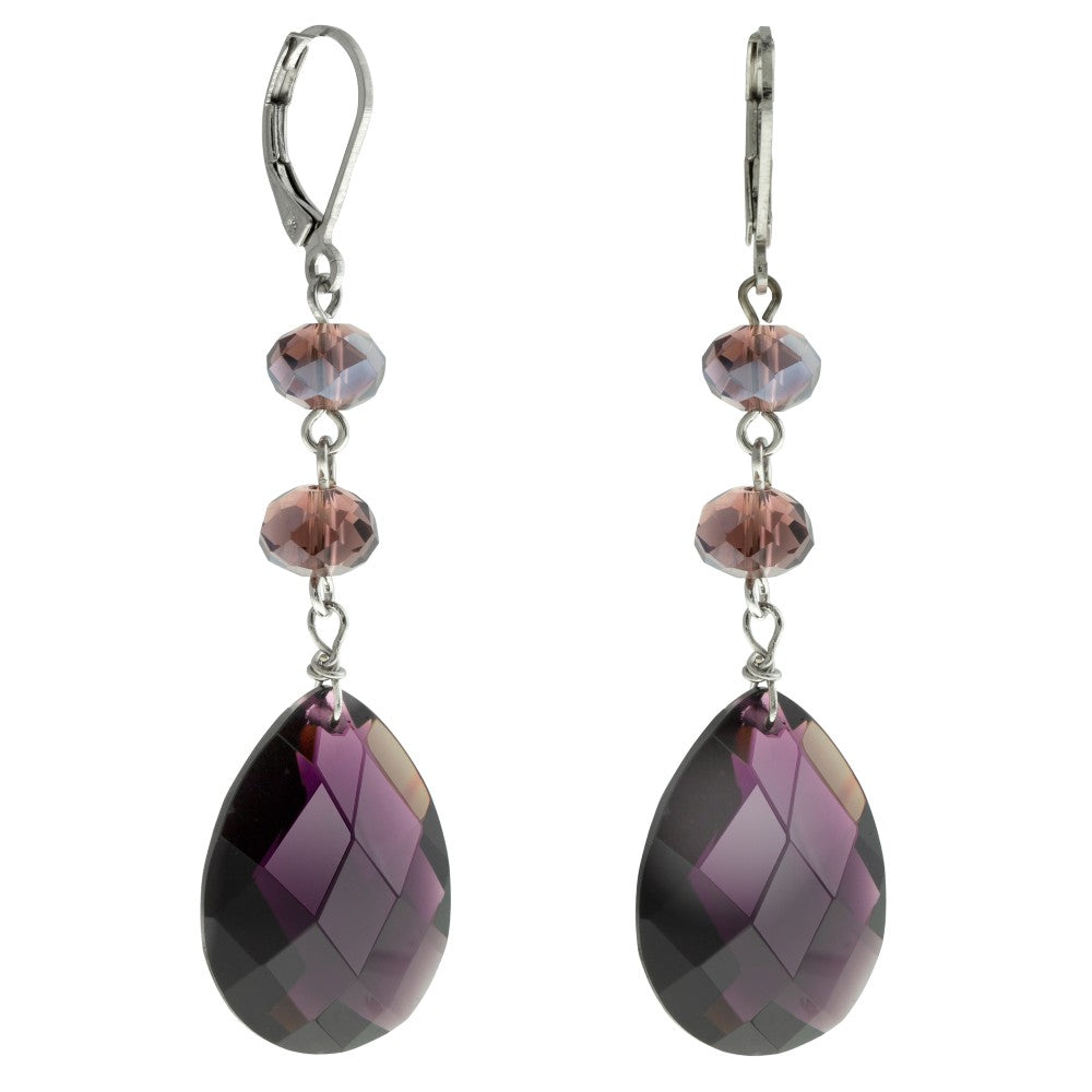 Purple Crystal Pear Shape Drop Earrings