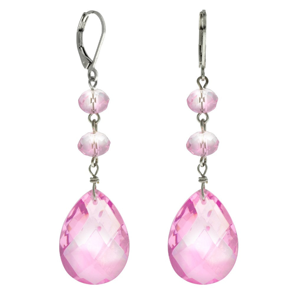 Pink Crystal Pear Shape Drop Earrings
