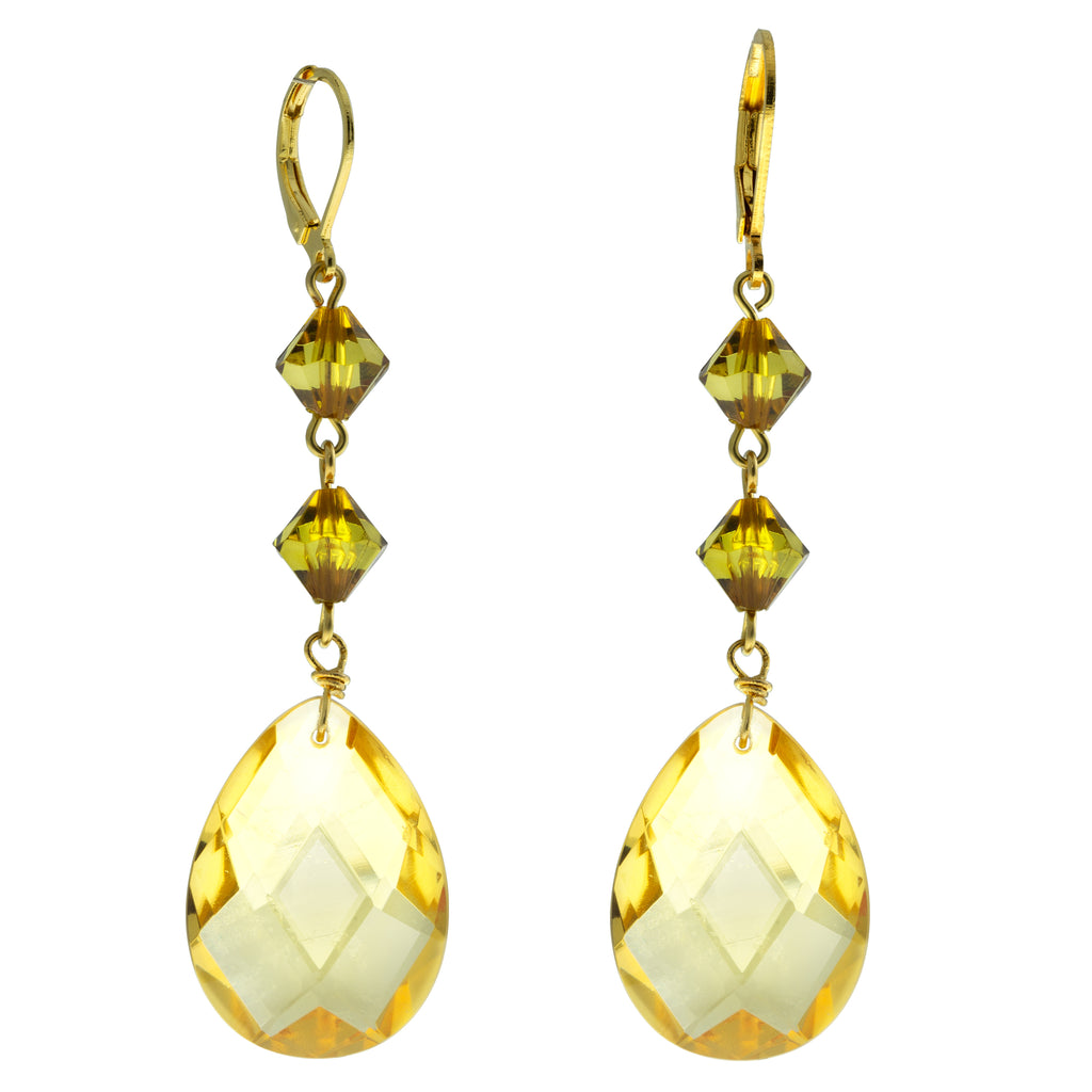 Topaz Briolette Faceted Pear Shape Crystal And Bead Drop Earring