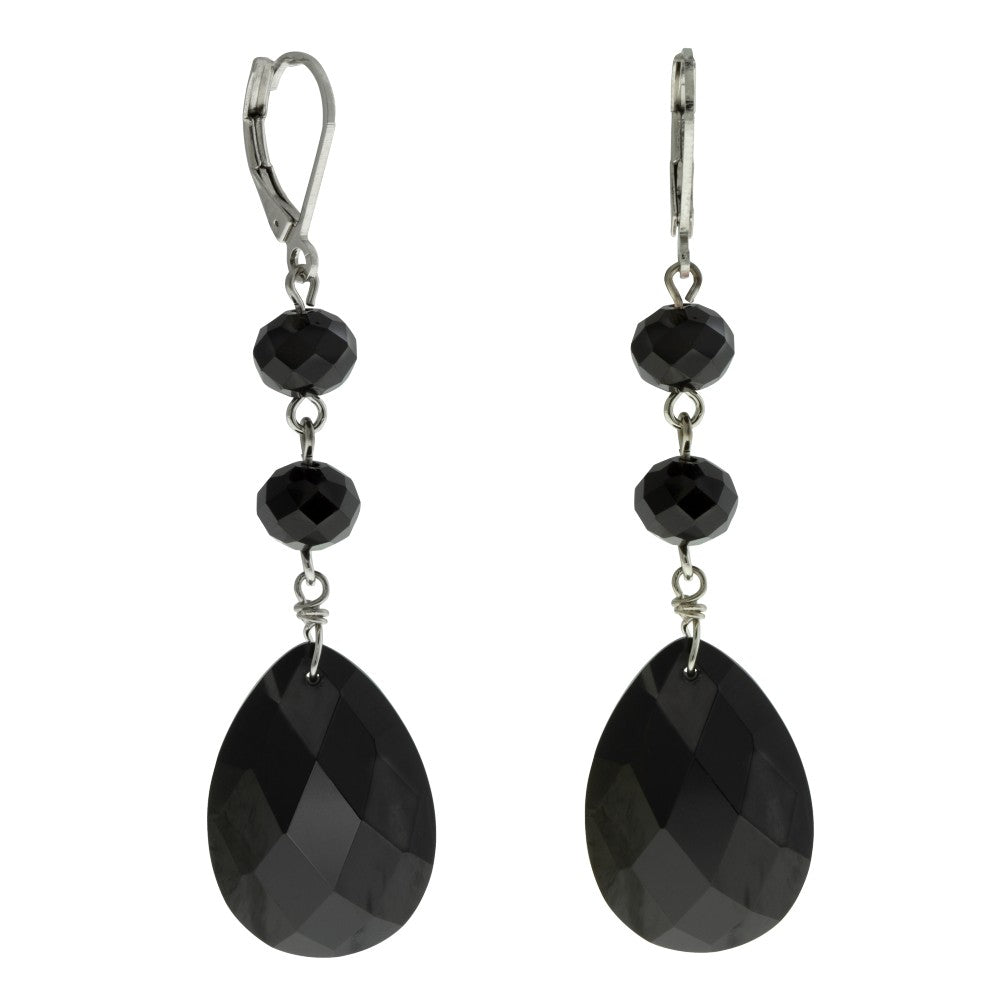 Black Crystal Pear Shape Drop Earrings