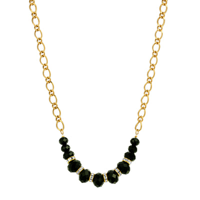 Minuit Black Glass Bead Necklace 16" + 3" Extender