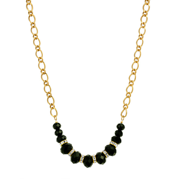 Minuit Black Glass Bead Necklace 16" + 3" Extender