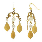 1928 Jewelry Decorative Swirl and Faux Pearls Drop Wire Earrings