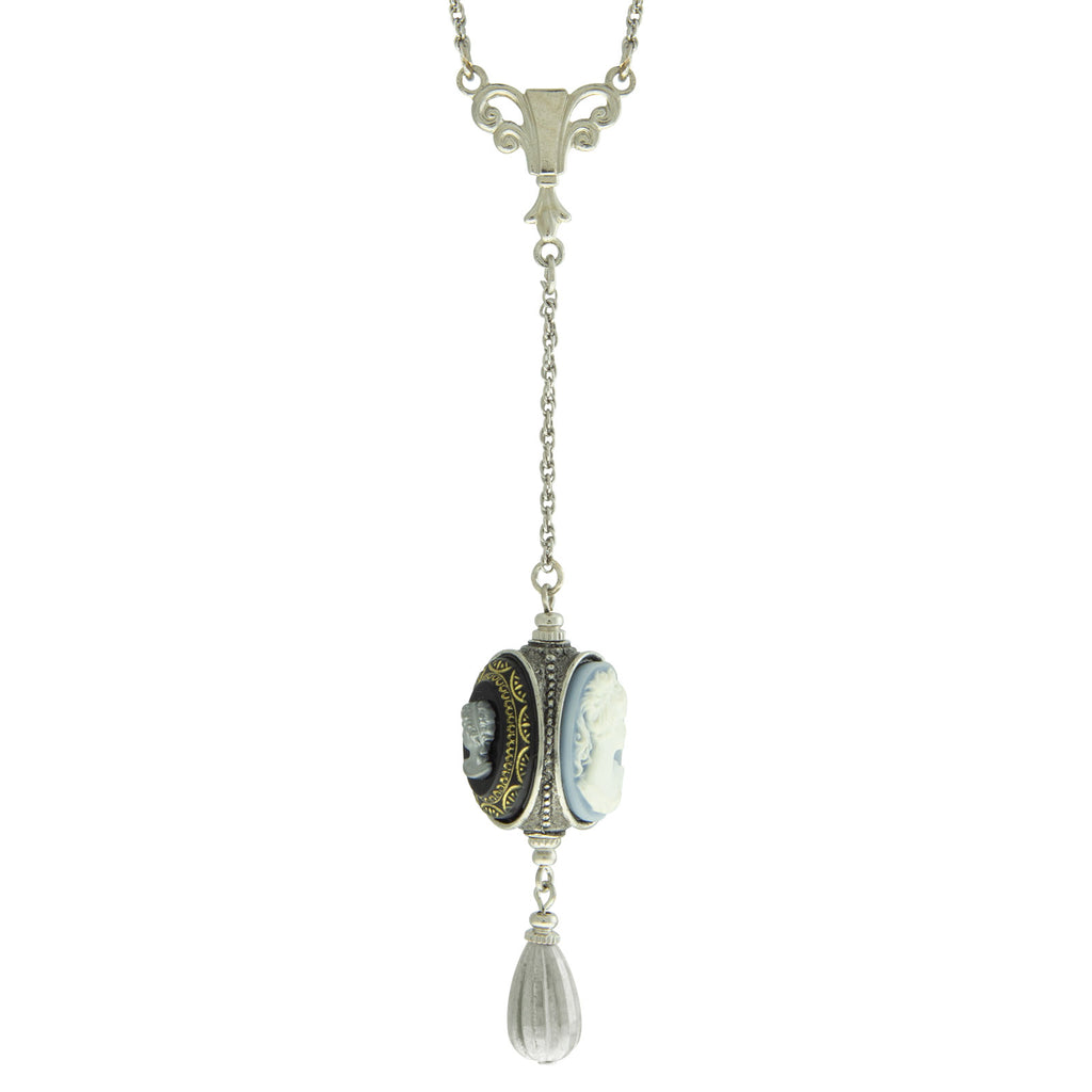 Monarchy Light Blue Cameo 3 Way Spinner Drop Necklace, 24 Inch