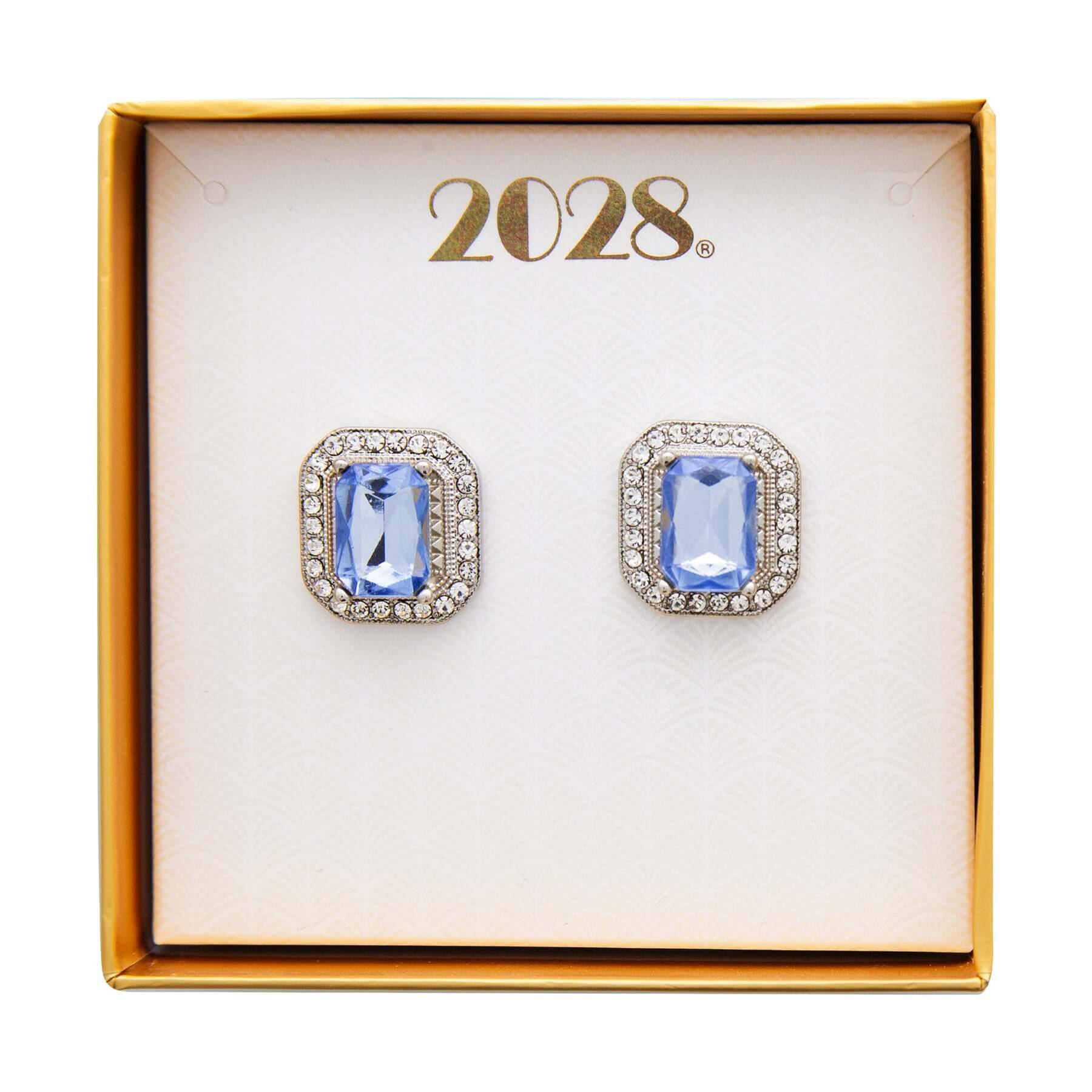 2028 Jewelry Light Sapphire Blue with Crystal Octagon Button Earrings
