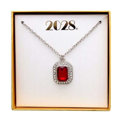 2028 Jewelry Red Crystal Octagon Pendant Necklace 16" + 3" Extender