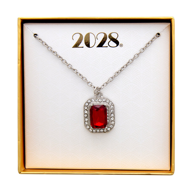 2028 Jewelry Red Crystal Octagon Pendant Necklace 16" + 3" Extender
